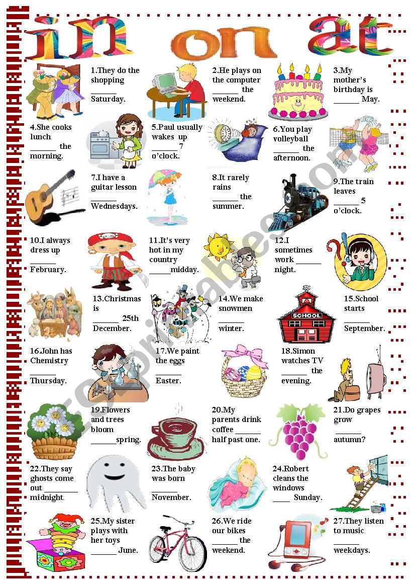 in on at-prepositions of time worksheet