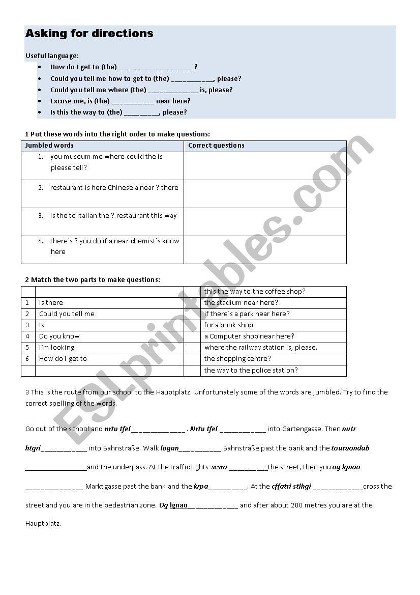 Asking for directions worksheet