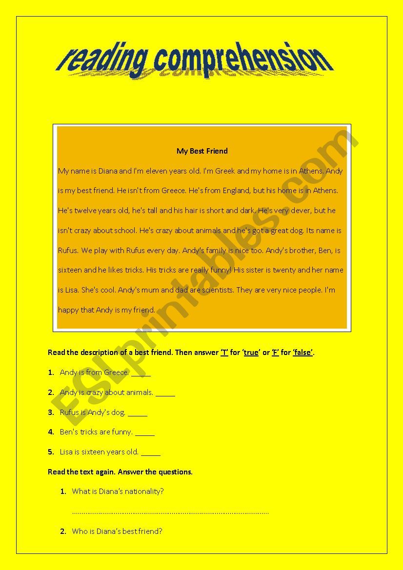 easy reading comprehension worksheet