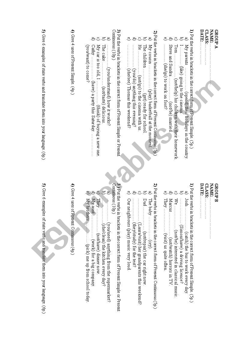 Present Simple/Present Continuous short quiz