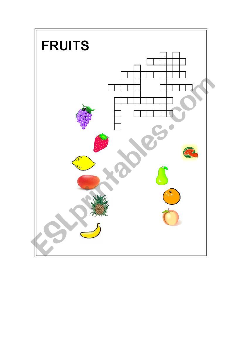 Fruits crossword worksheet
