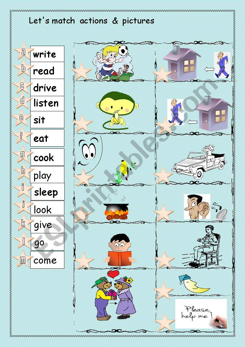 actions & pictures matching worksheet