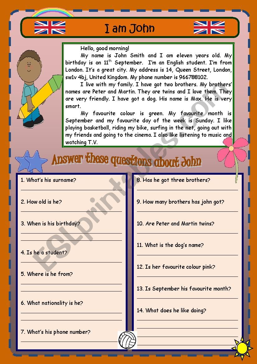 Reading and Comprehension worksheet