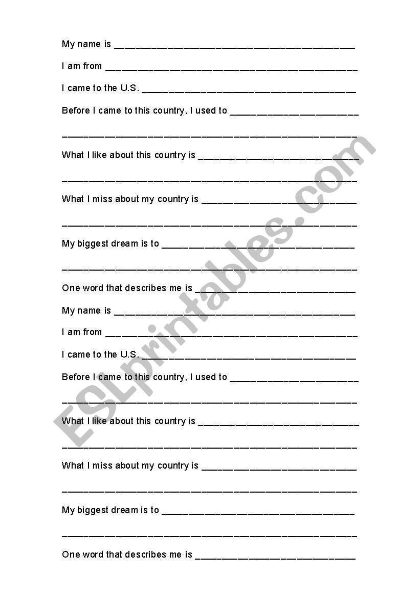 All about me...  An introductory writing exercise