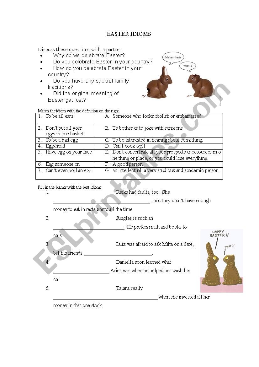 Easter Idioms worksheet