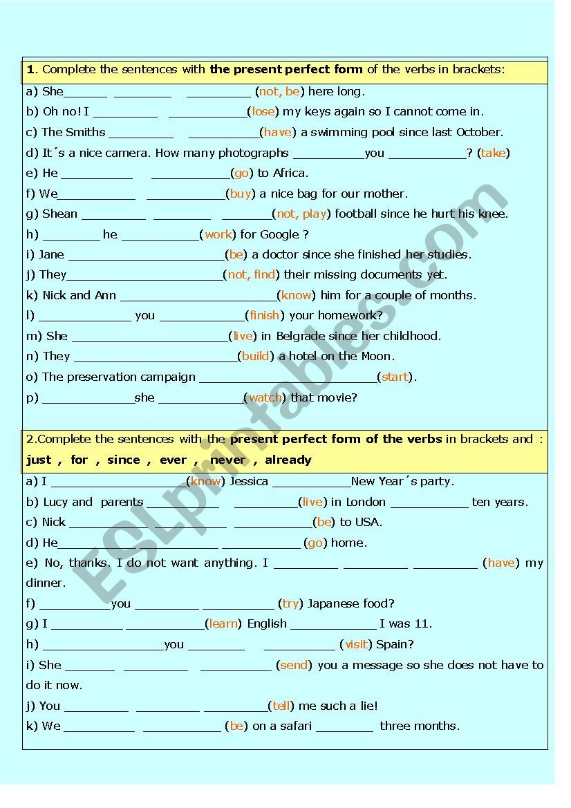 the present perfect tense worksheet