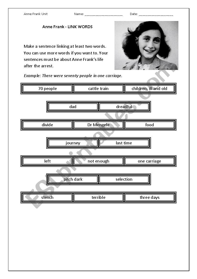Anne Frank - Link word worksheet