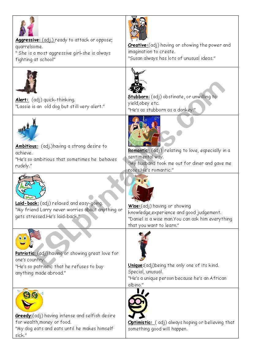 personality adjectives worksheet