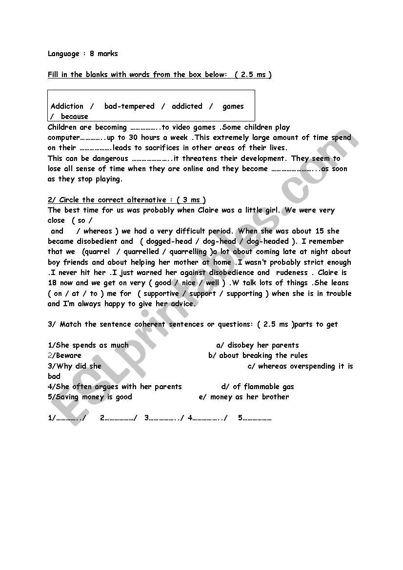 9th form end of term test 2 part 2