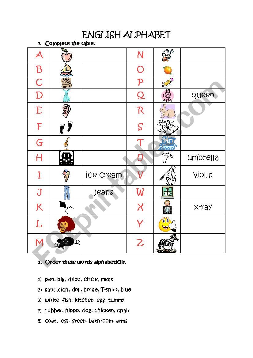 English Alphabet - vocabulary from English Adventure Starter B