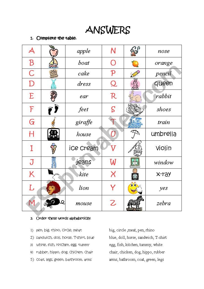 English Alphabet - vocabulary from English Adventure Starter B answers