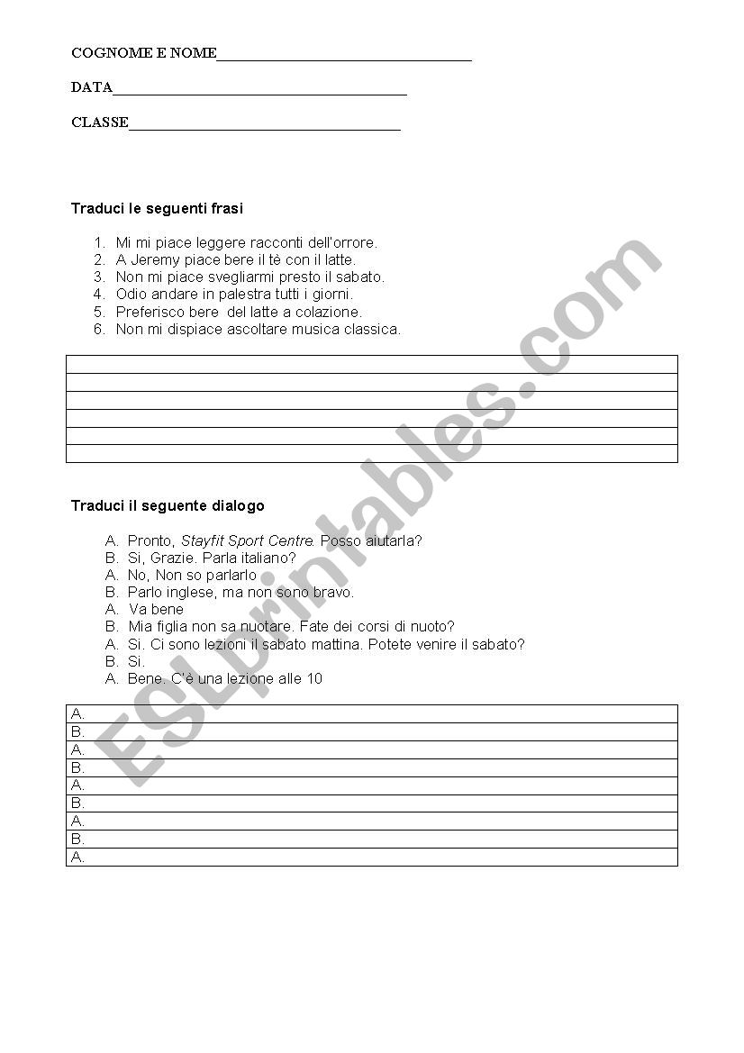 written test worksheet