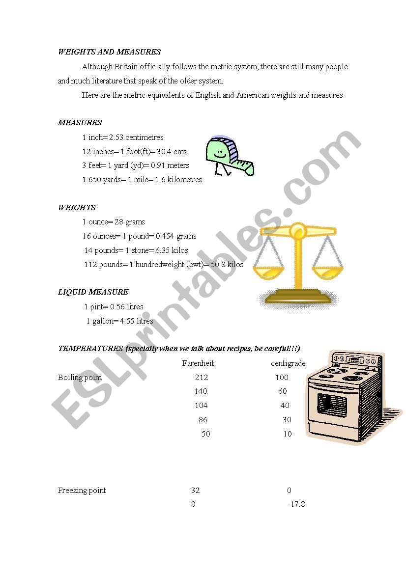 weights and measures worksheet