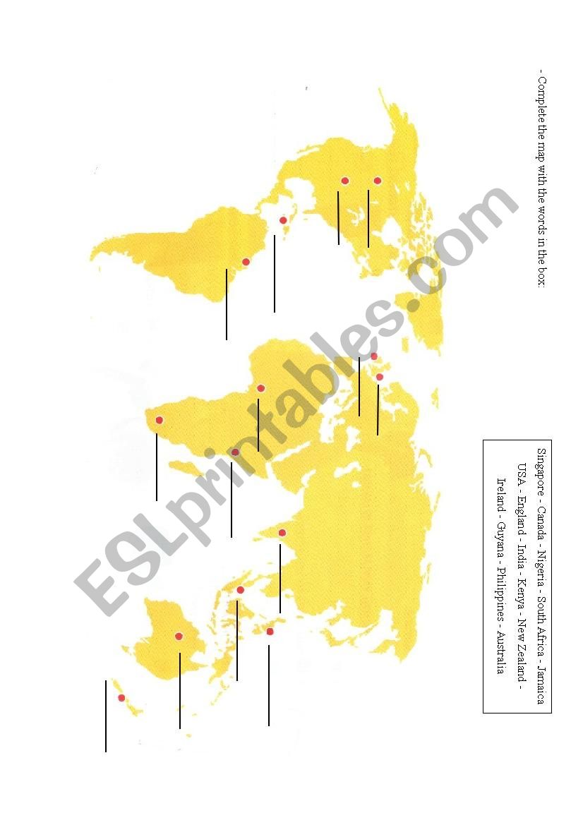 English speaking countries worksheet