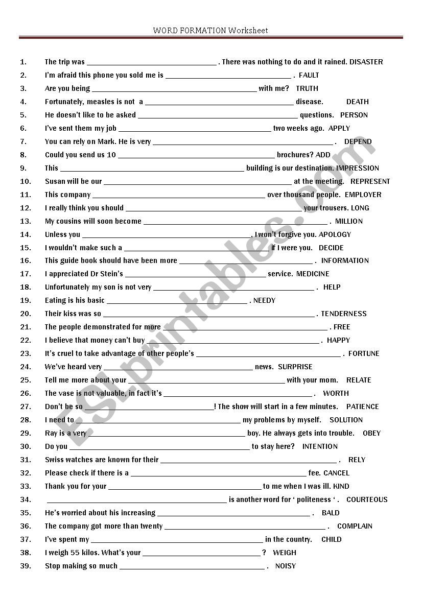 Word Formation worksheet