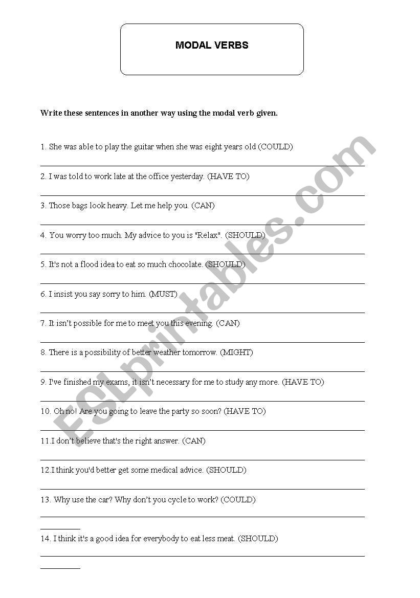 Modal Verbs worksheet