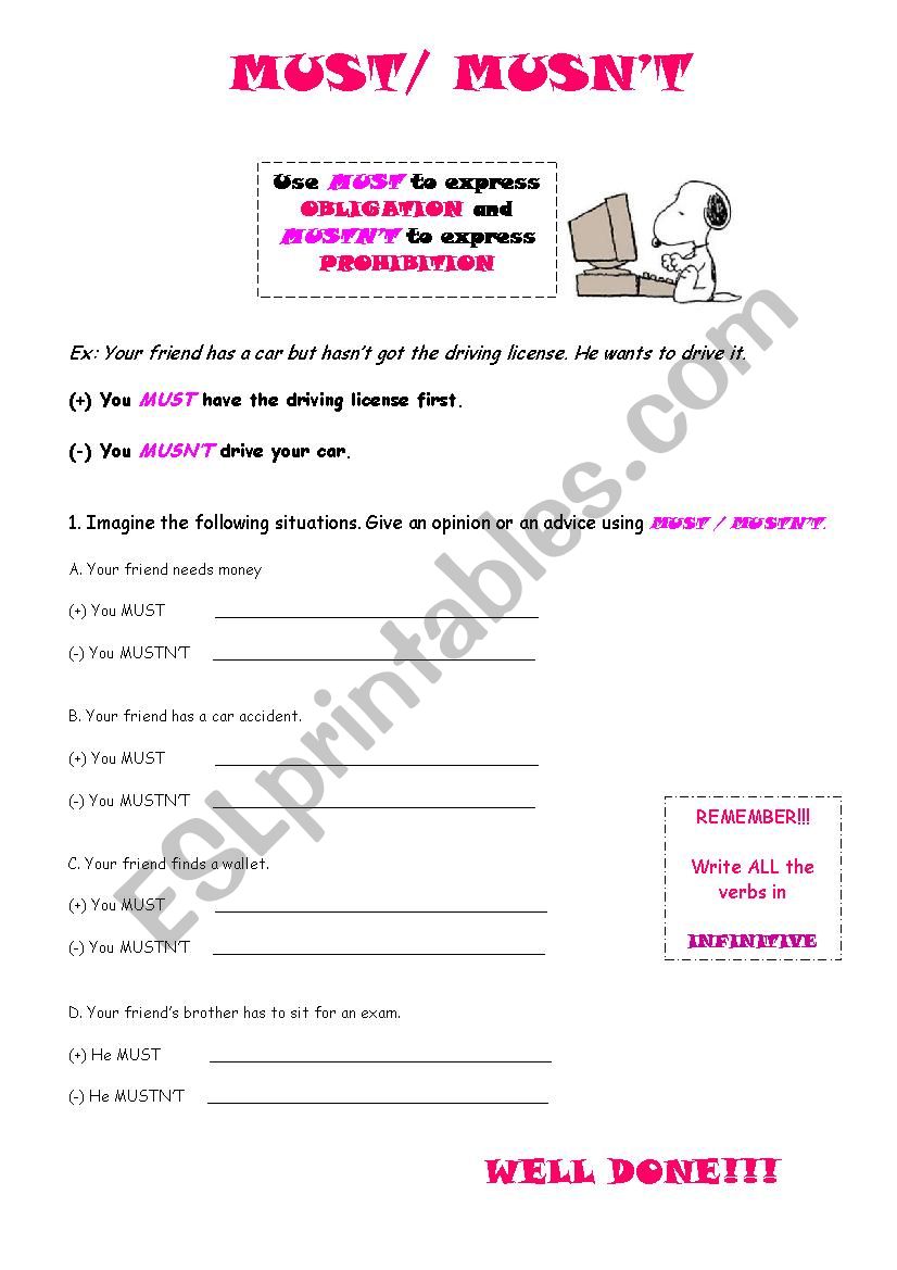 Must excercises worksheet