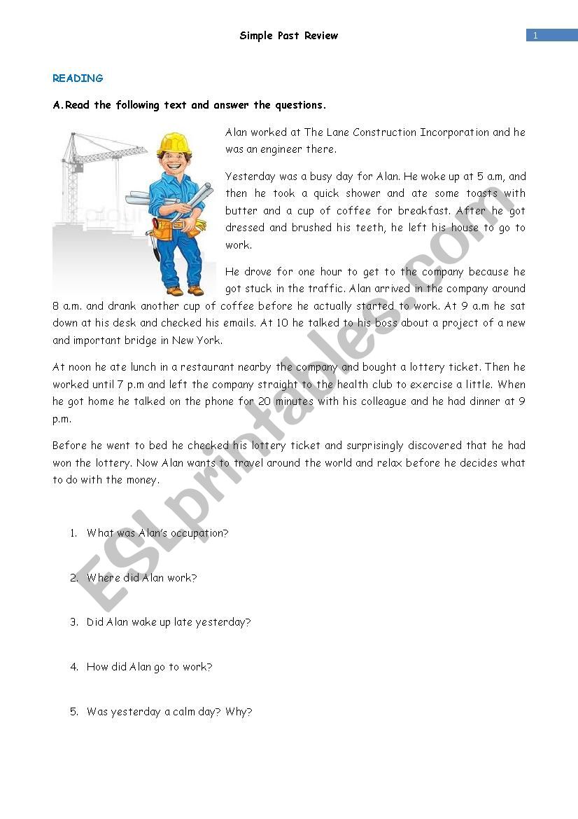 Simple Past Review worksheet