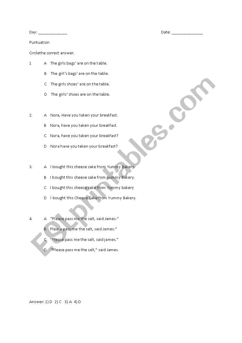 Punctuation worksheet
