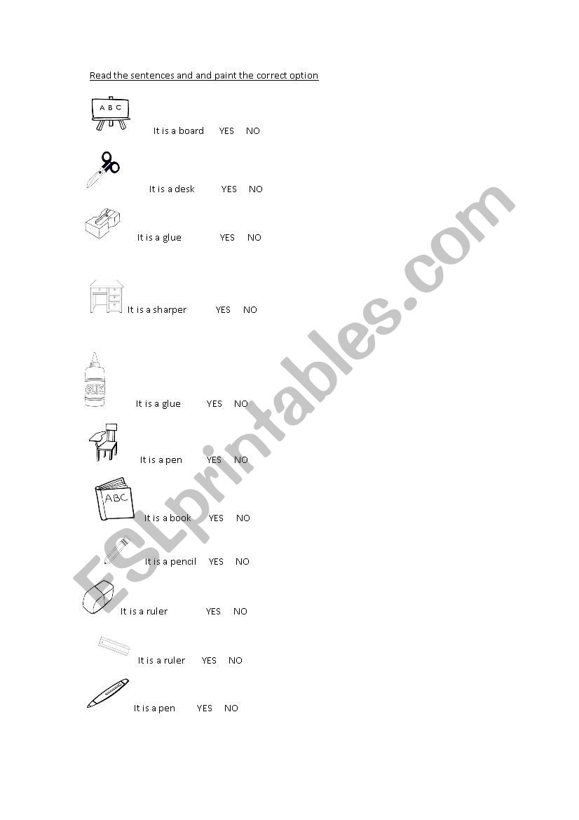 CLASSROOM OBJECTS worksheet