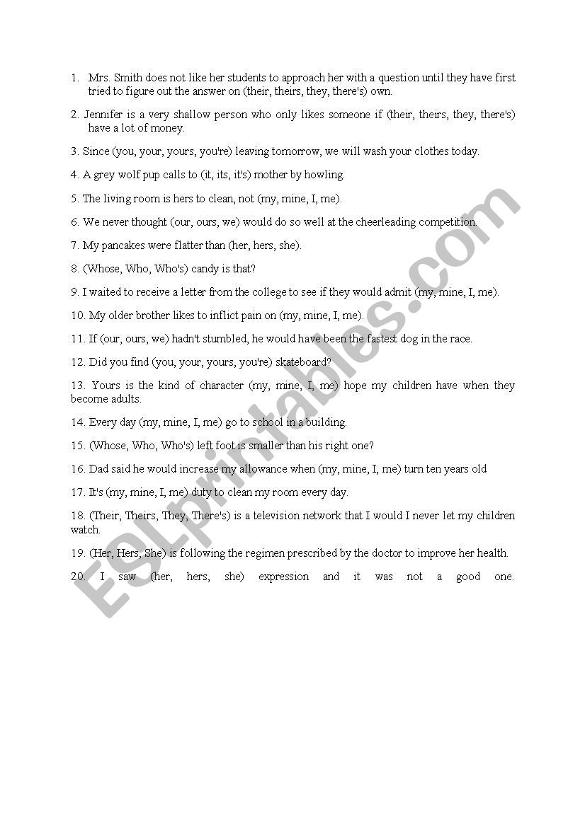 Pronouns worksheet