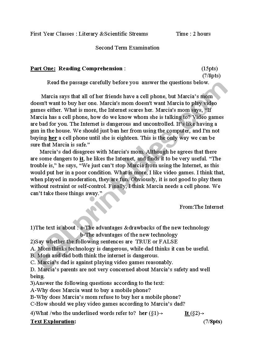 1st years exam  worksheet