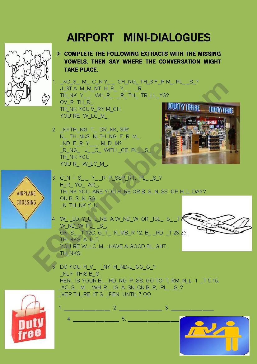 Airport Conversation With Blanks Guess Where Esl Worksheet By Inglesito