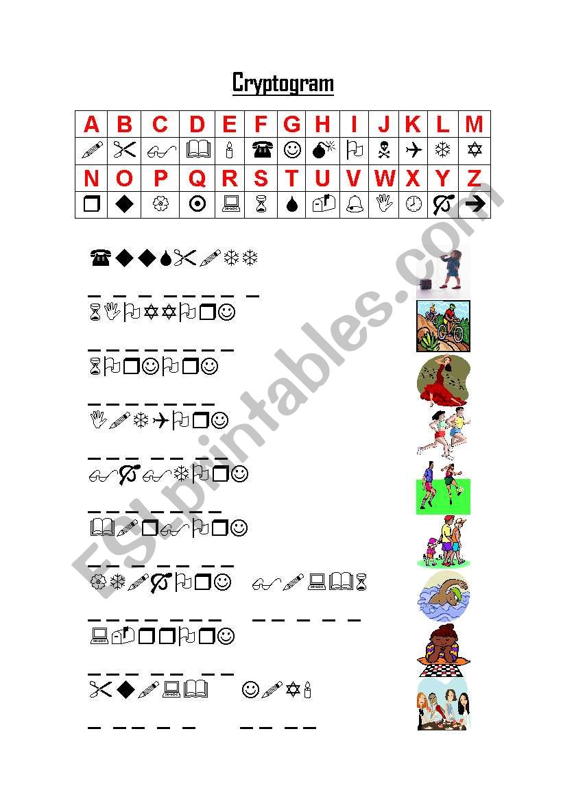 cryptogram hobbies worksheet