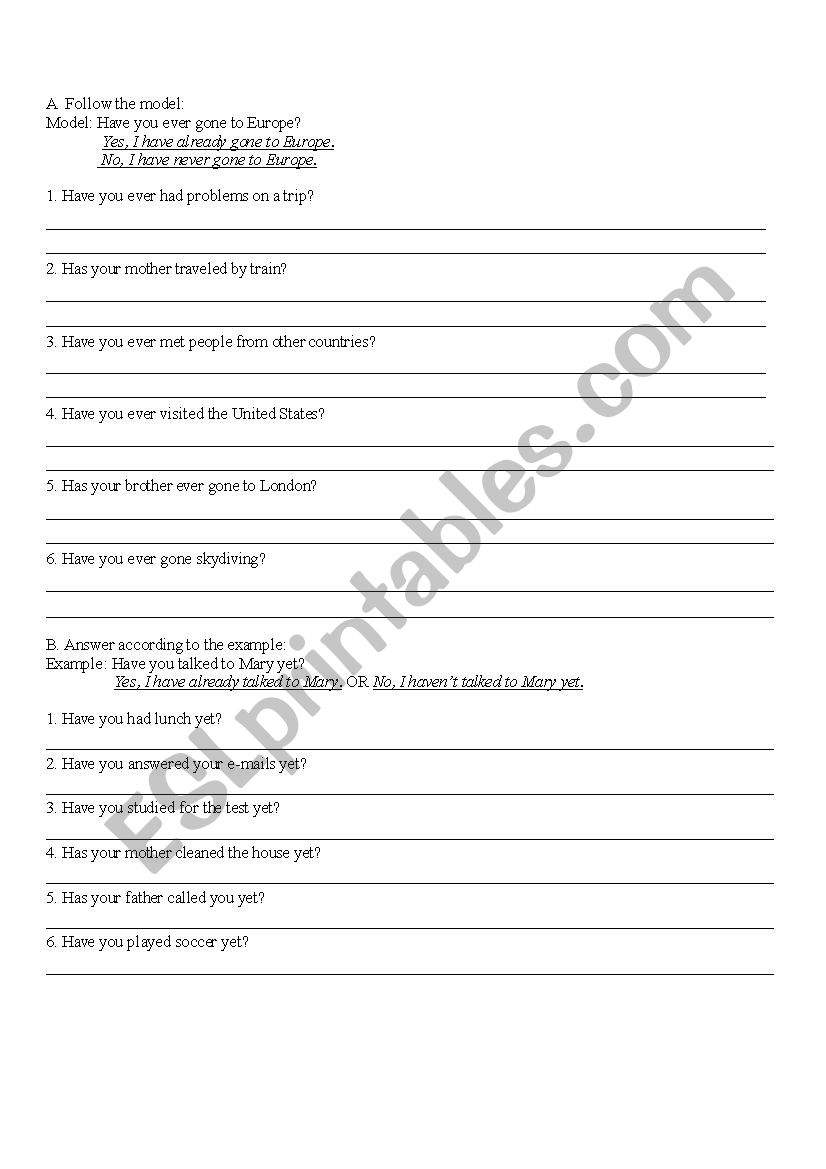 Present Perfect Exercises worksheet