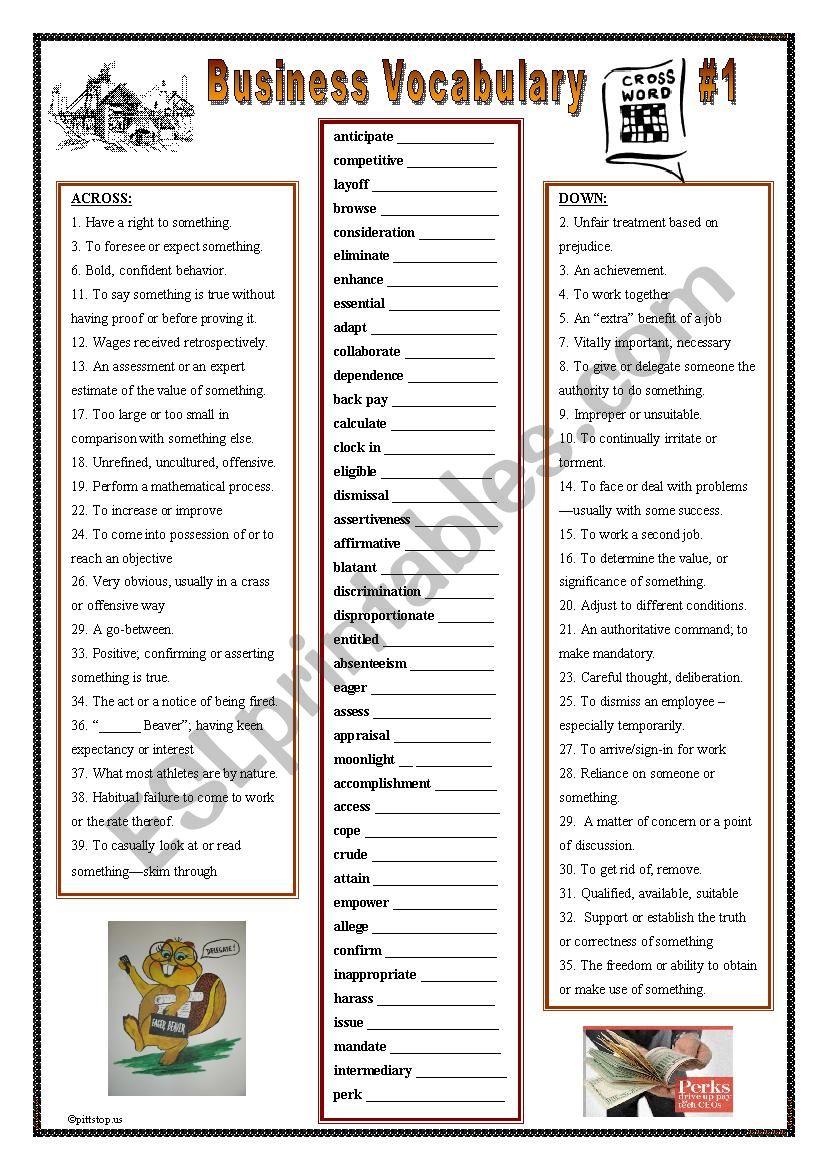 Business Vocabulary Crossword Puzzle #1 (with key)