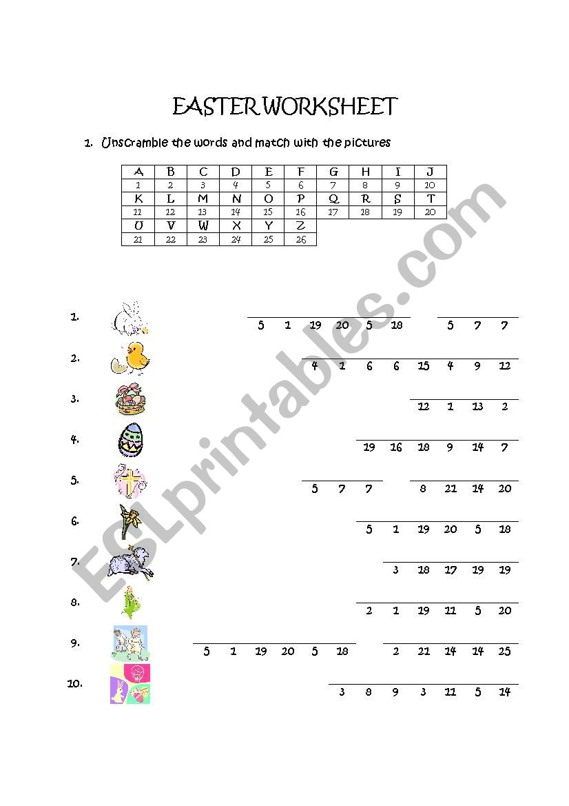 Easter Worksheet (addition to Easter Memory Game printable)