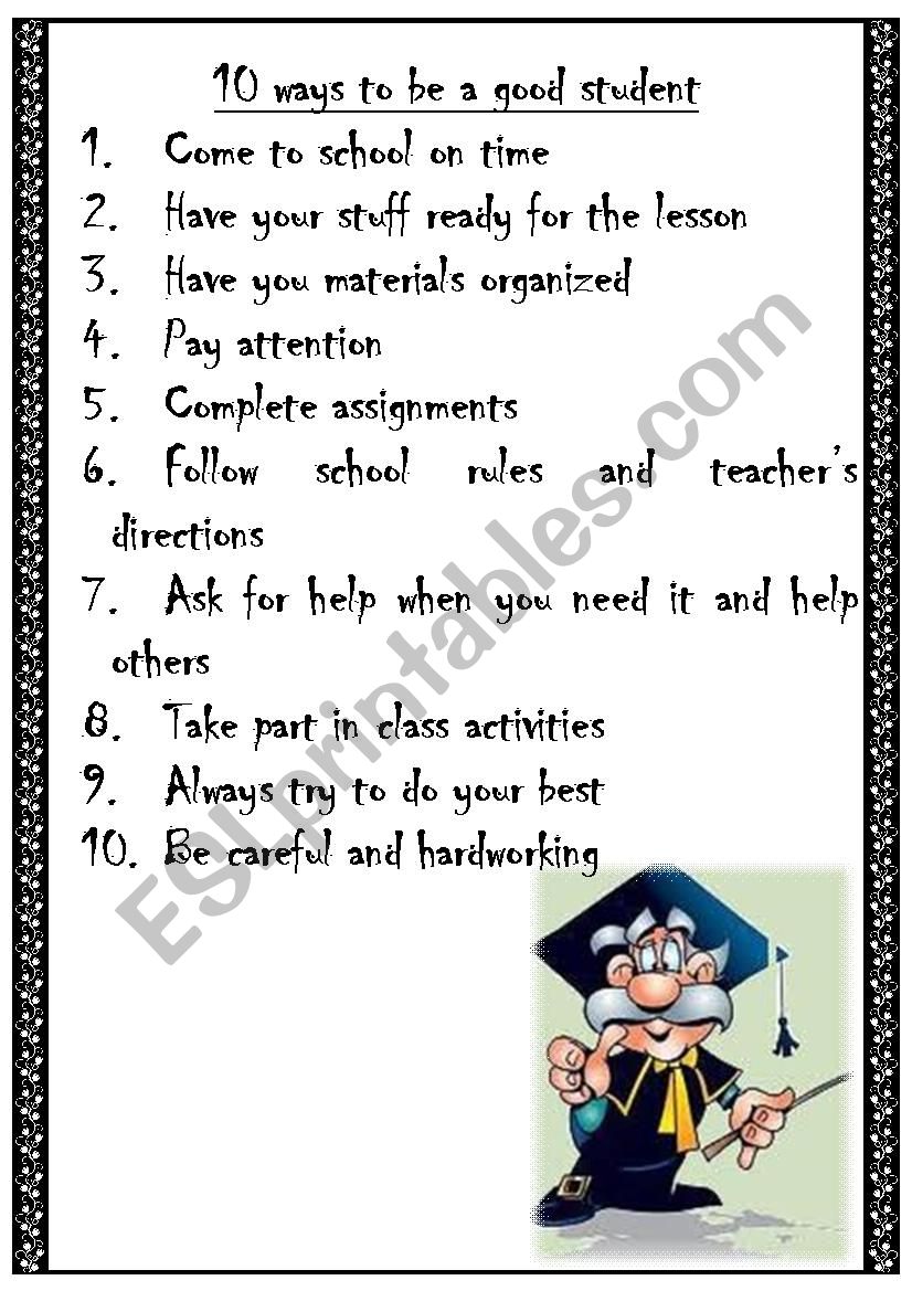 10 ways to be a good pupil worksheet