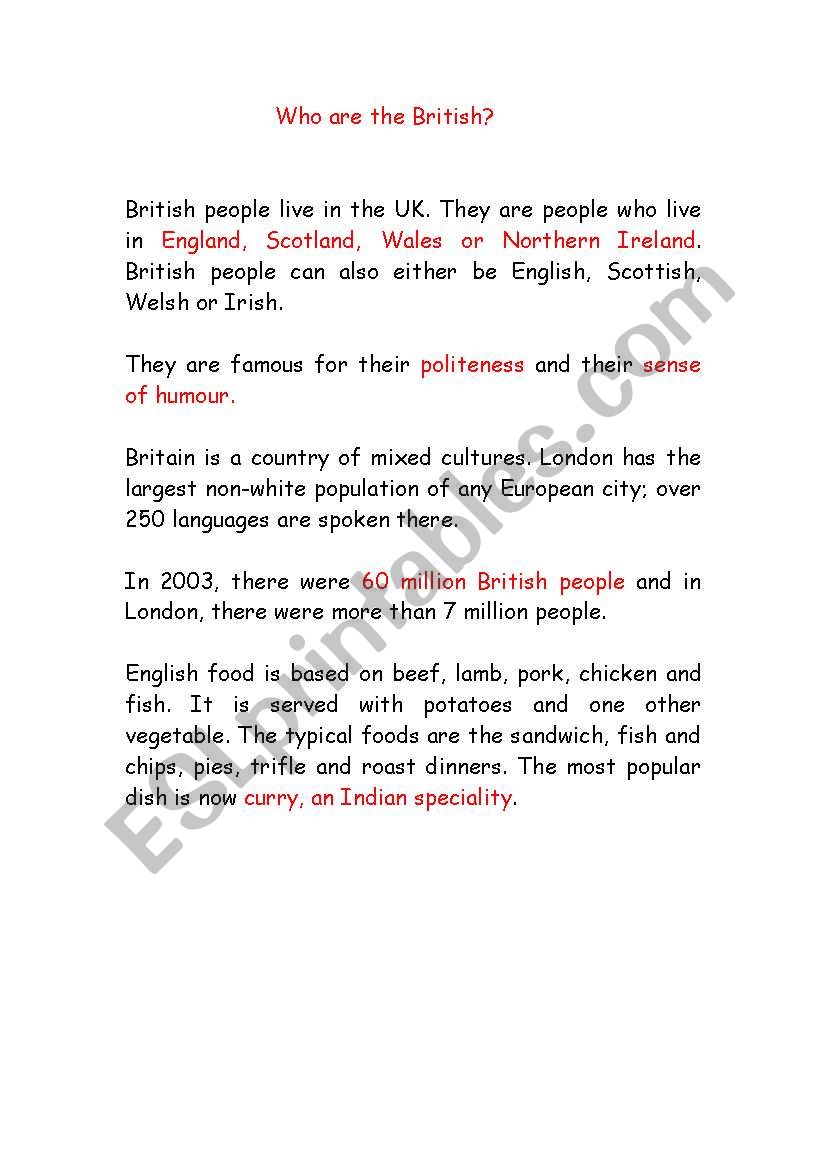 who are the British? worksheet
