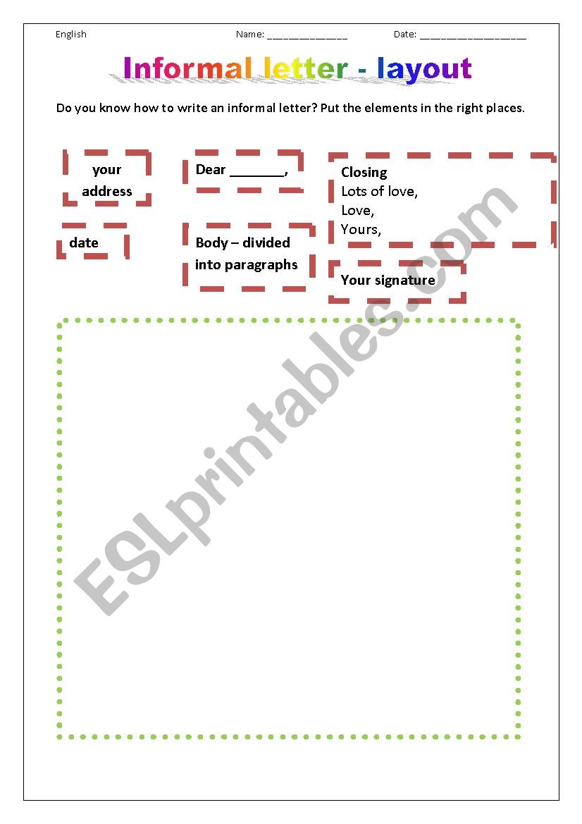 Informal letter - layout. Key included