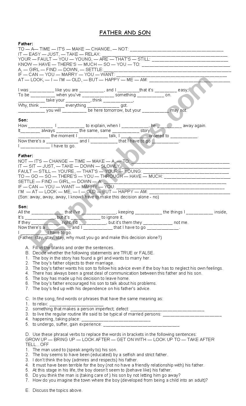 Father and Son - Song worksheet