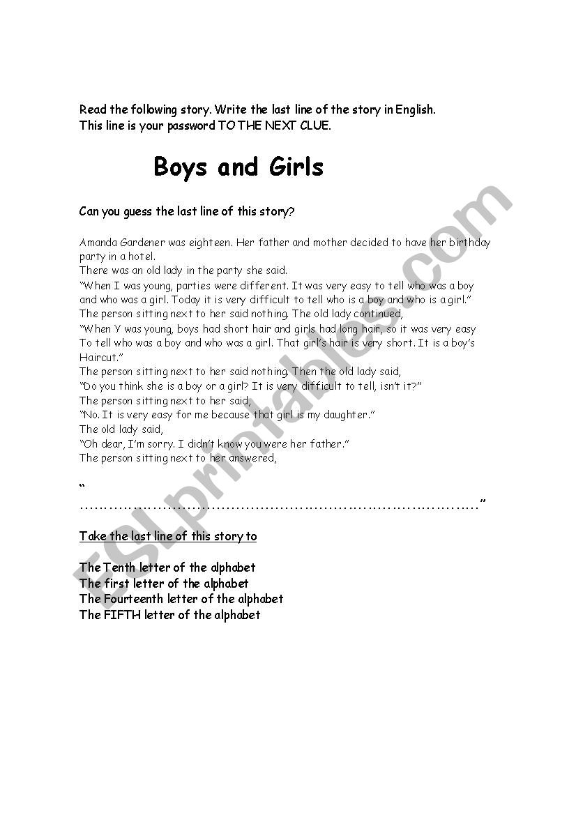 treasure hunt worksheet