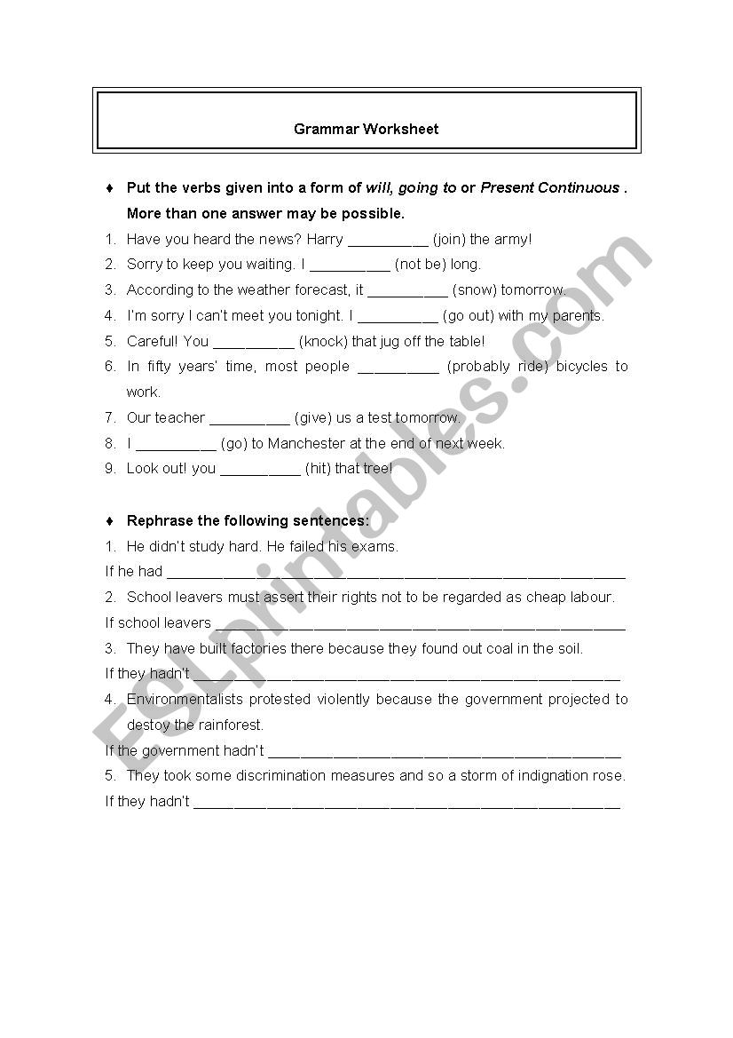 Future and IF clauses worksheet