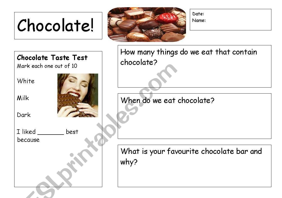 Thinking about chocolate worksheet