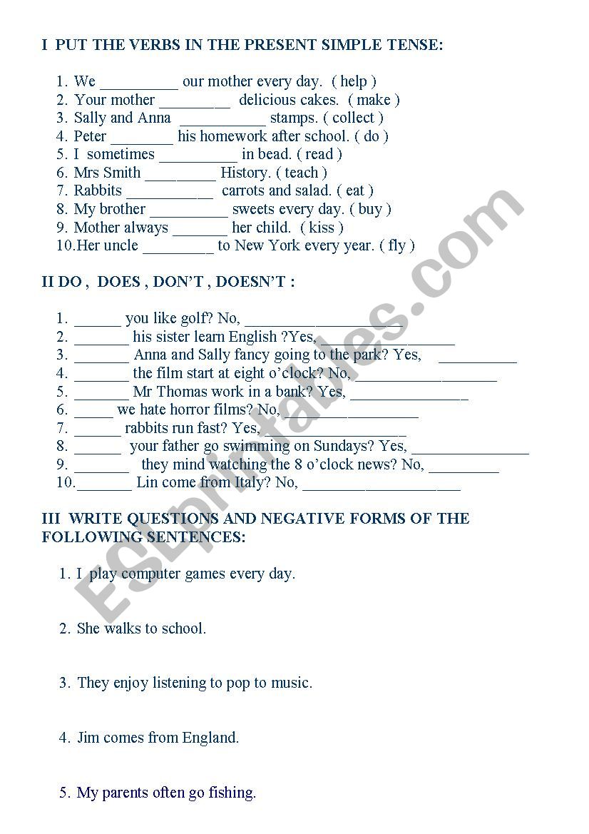 Present Simple Tense exercises