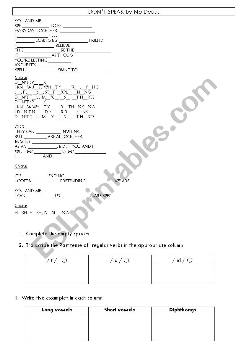DonÂ´t Speak - Song worksheet