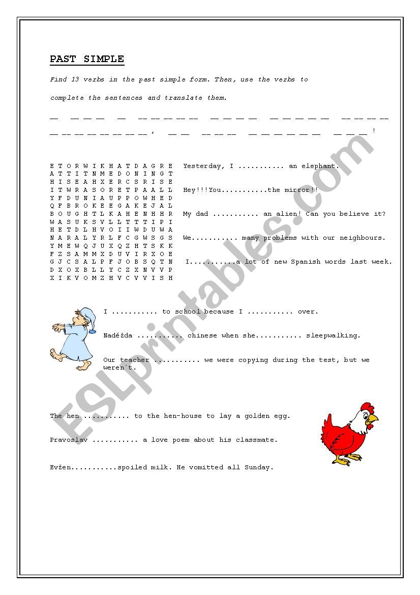 Past simple, irregular verbs worksheet