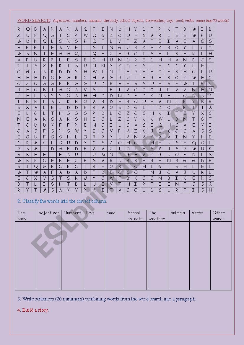 Vocabulary revision worksheet