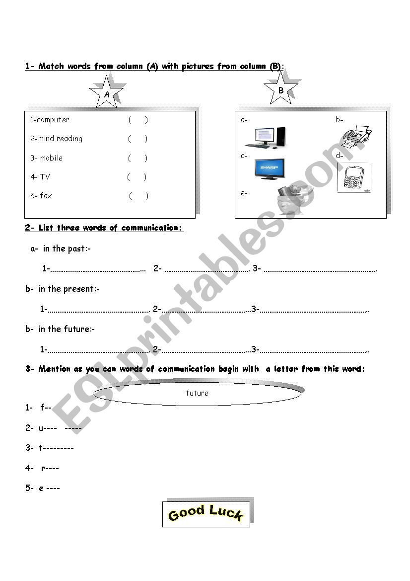 communications worksheet