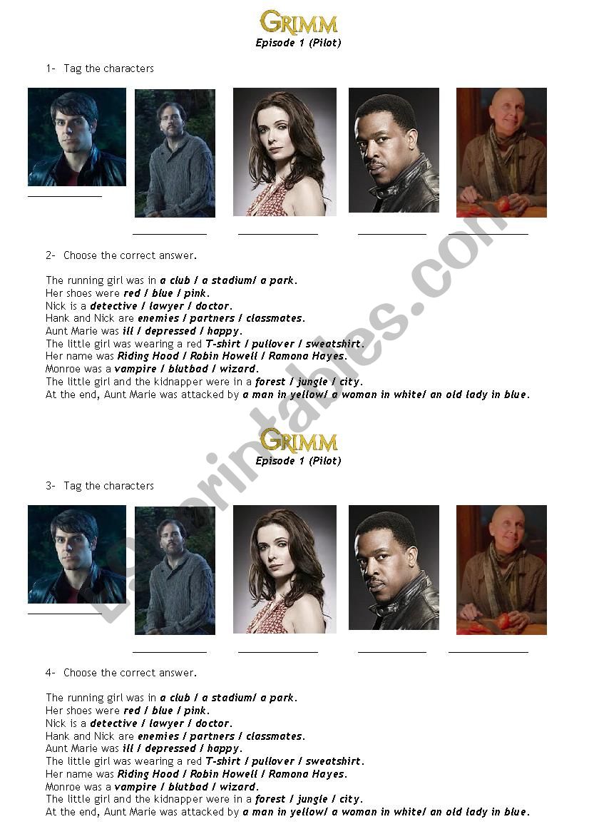 Grimm - Season 1 - Episode 1 worksheet