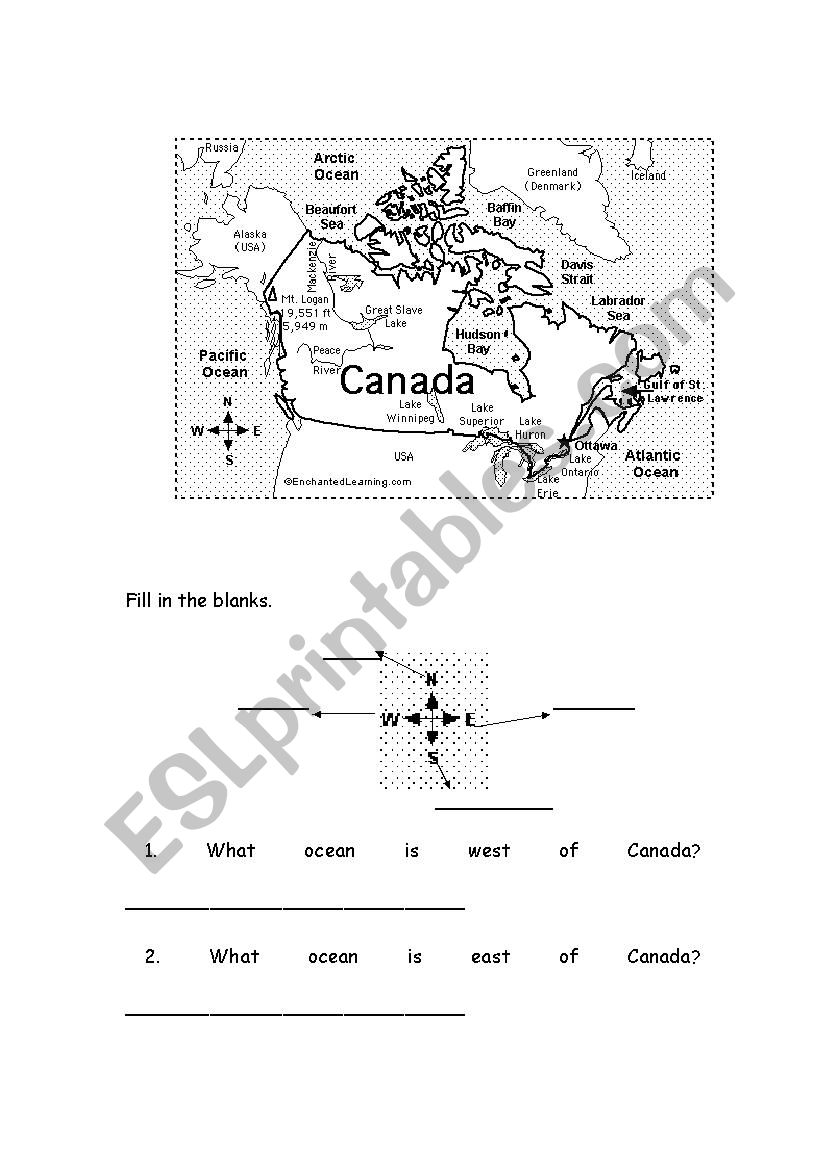 Canada map:  Fill in the blanks