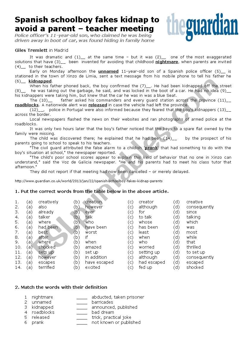 Spanish schoolboy fakes kidnap to avoid a parent â€“ teacher meeting