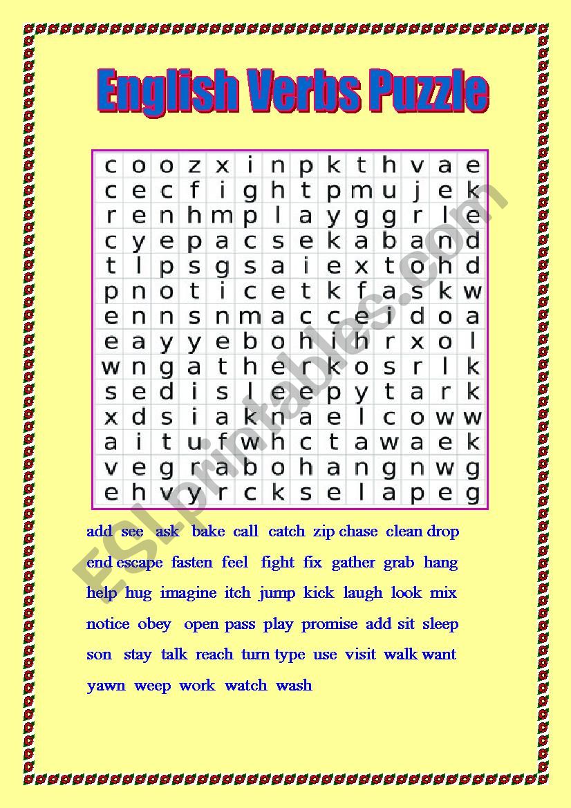 English Verbs Puzzle ESL Worksheet By Billalaziz