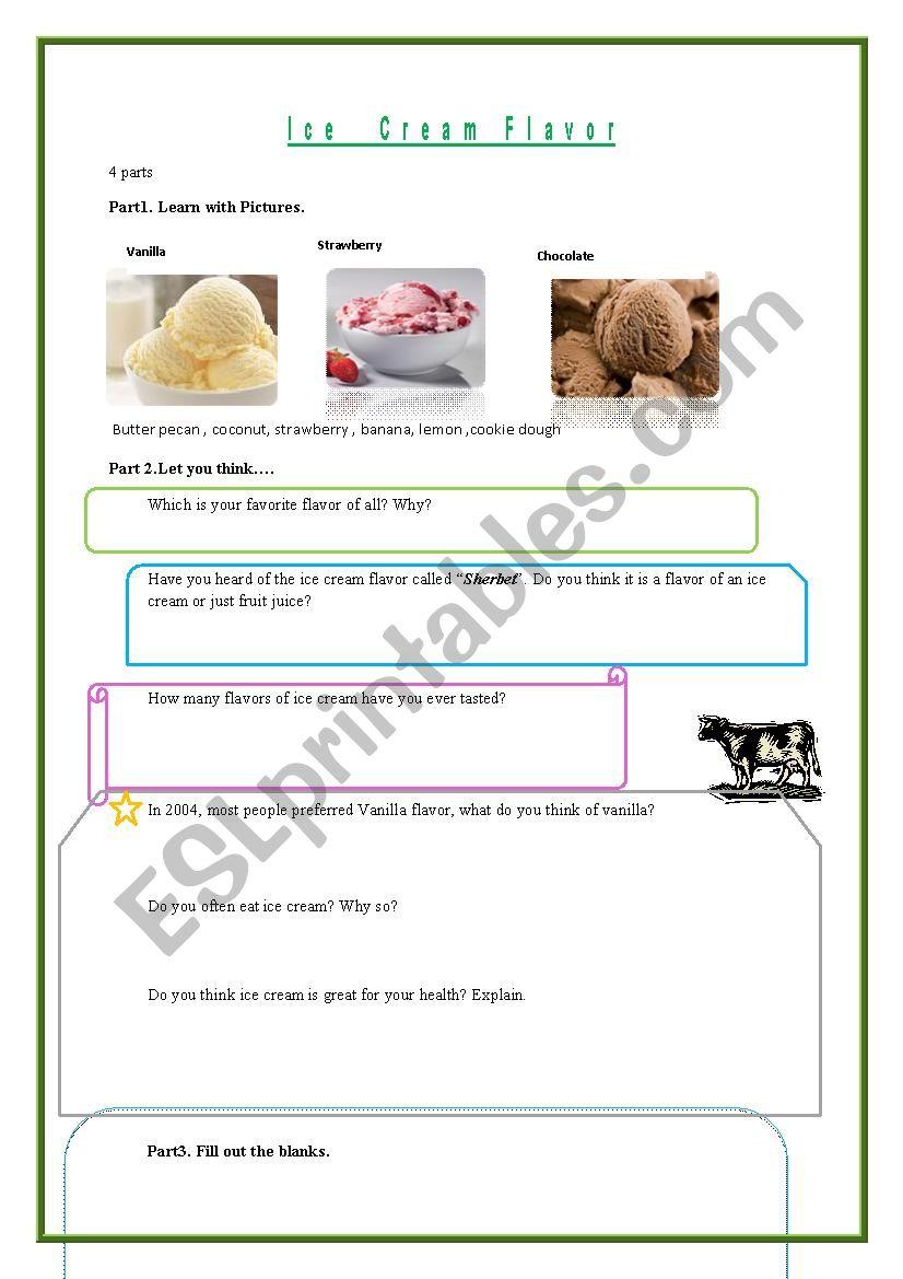 ice cream flavors worksheet