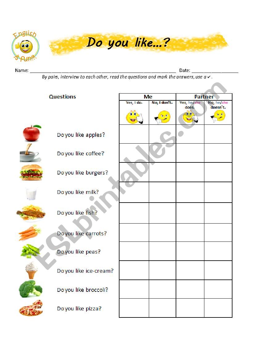 Do you like...? worksheet