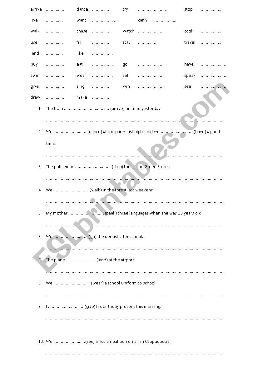 past tense negative  worksheet